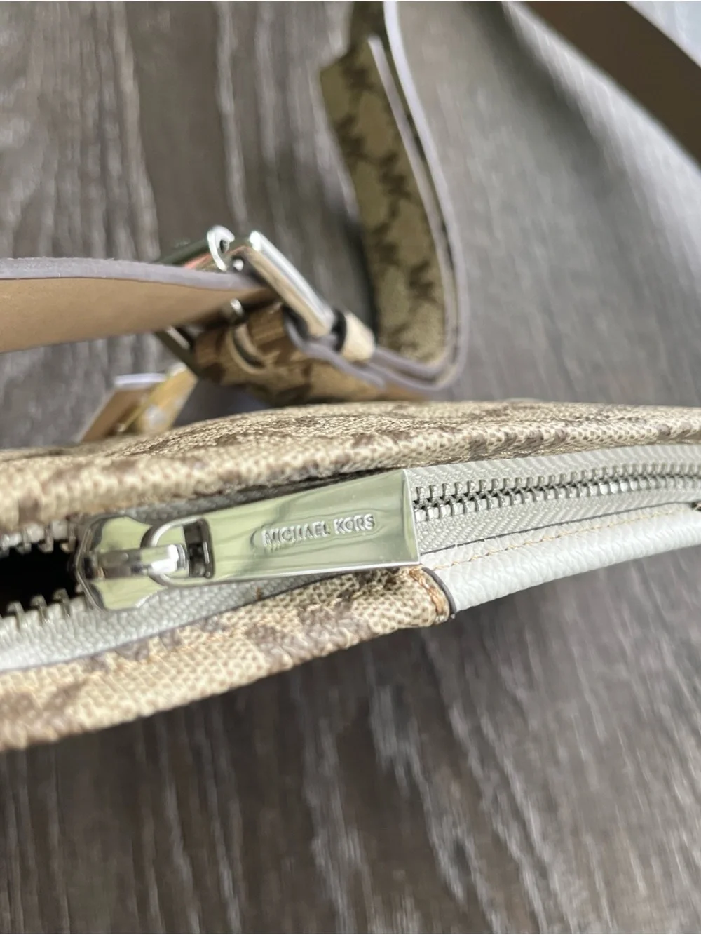 Michael Kors Belt Bag / Fanny Pack MK Signature Logo L/XL cream tan & brown.
